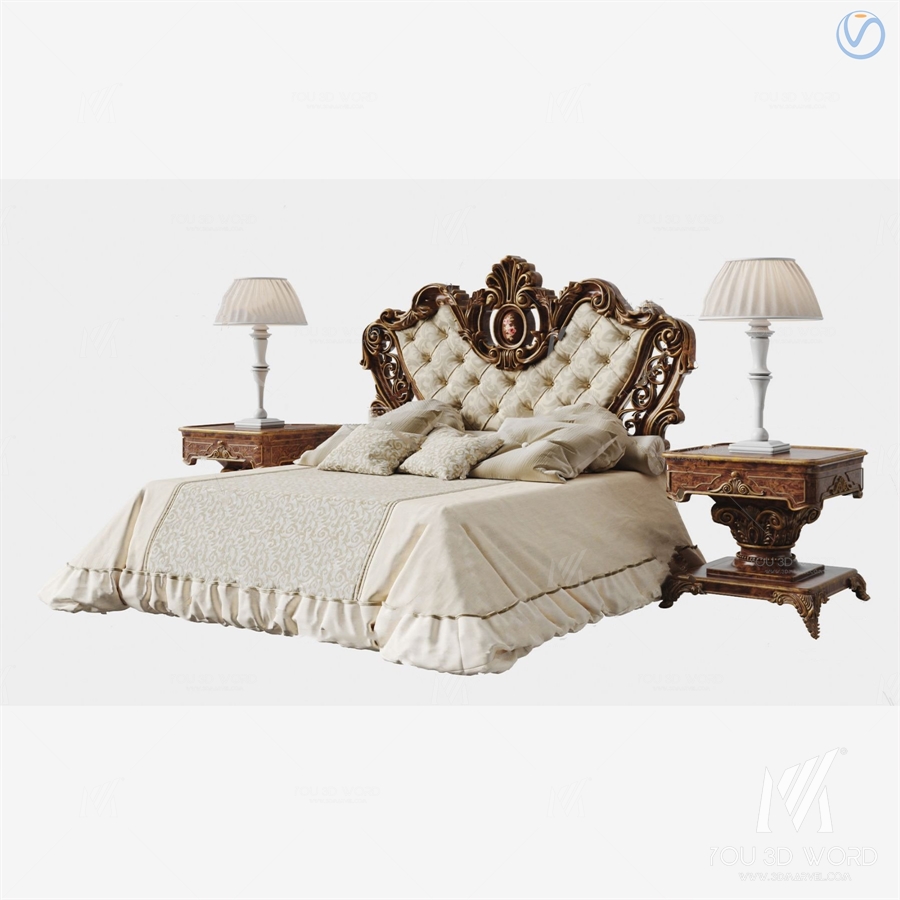 European style fabric double bed 3d model
